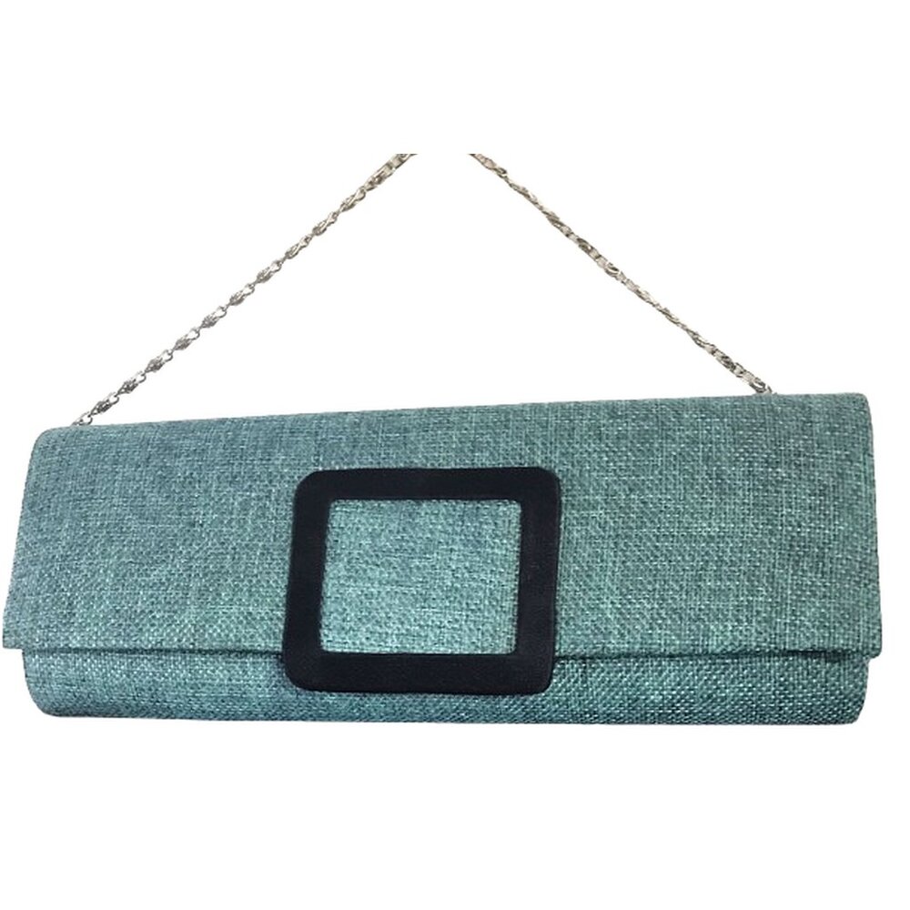 Mad Bags Gulf Blue Linen Clutch Purse Wallet Bag Greenish Blue Short &Long Chain
